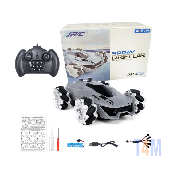 Carro de Deriva de Spray JJRC Q92 RC com Controle Remoto, Som Dinâmico e Efeito de Iluminação Noturna para Crianças Cinza